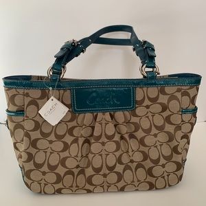 NWT Coach Teal and Brown Signature Fabric Purse